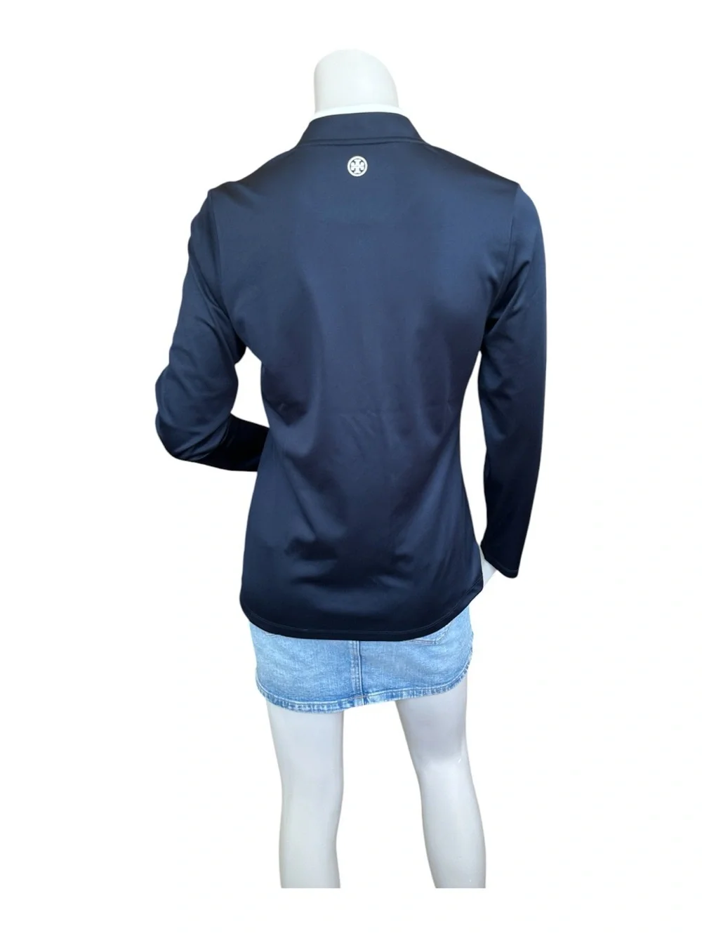 Tory Burch Sport Navy Blue & White 1/4 Zip Jersey Pullover Top Size Small